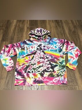Men’s Pink Floyd Dark Side If The Moon Tie Dye Long Sleeve Hoodie L